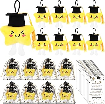 Halloscume 25 Sets Class of 2026 Graduation Gift Bulk Graduation Goodie Bags Party Favors for Guest, Stuffed Star Keychain with Cap and Organza Gift Bags
