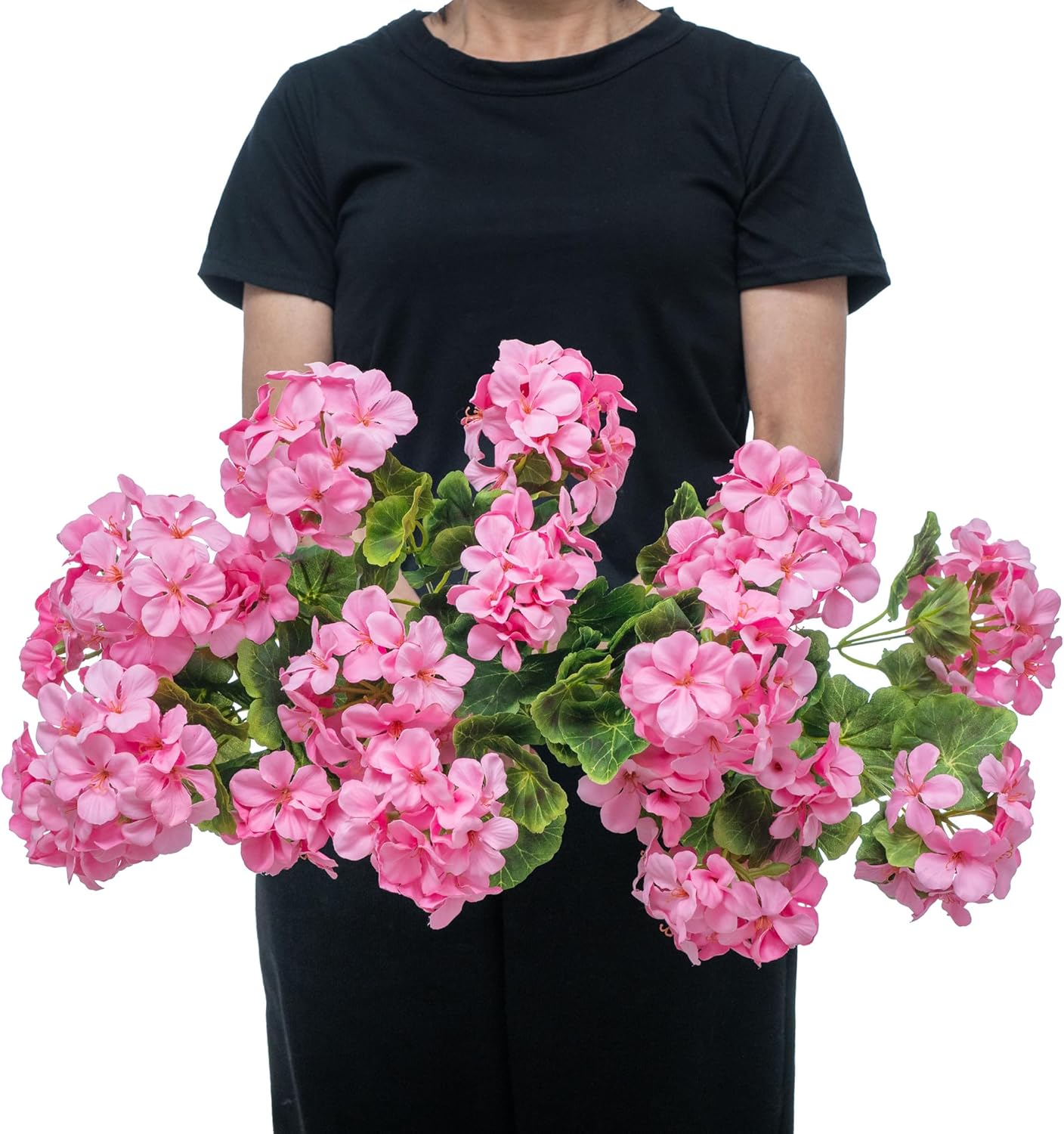 Pack of 4 - Artificial red flowers Geraniums Bundles Full Blooms Silk Flower Plants Geranium Bush red flowers for Home Garden Wedding Holiday Indoor Outdoor Decor Garden Decorations (Pink - Pack of 4)