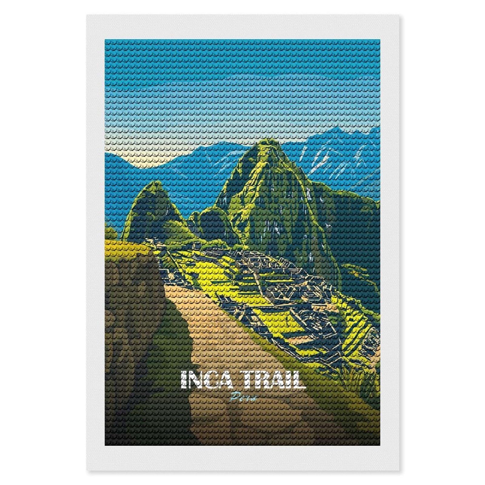 Junmoney Inca Trail Peru Travel Crystal Diamond Art Kit 8"x12", Stress Relief Craft, Decorative Artwork, Vintage Style Decor, Birthday Gift