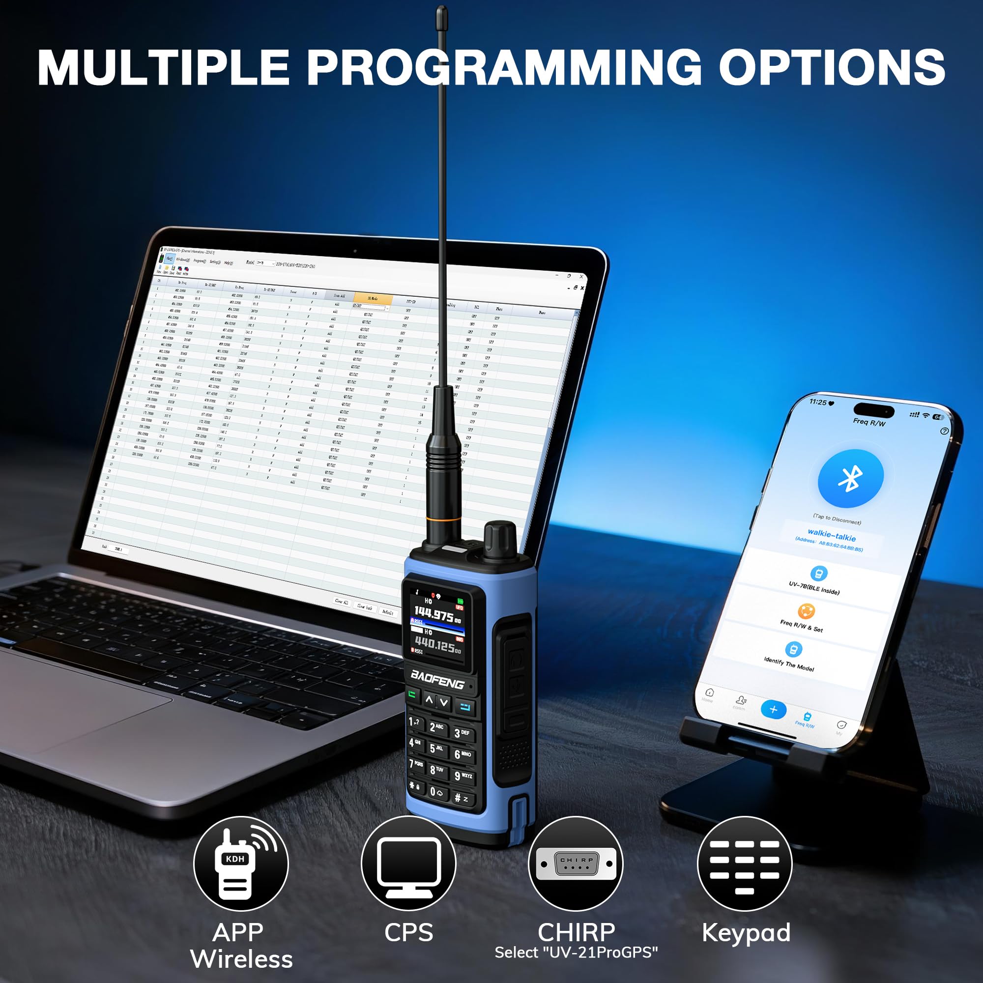 BAOFENG UV-7B Radioamatorskie Walkie Talkie, Programowanie przez APP & CHIRP, UHF/VHF, Odbiór Lotnictwa/FM, 1000CH, Ładowanie USB-C, Kopiowanie Częstotliwości, Mikrofonogłośnik i Antena High Gain