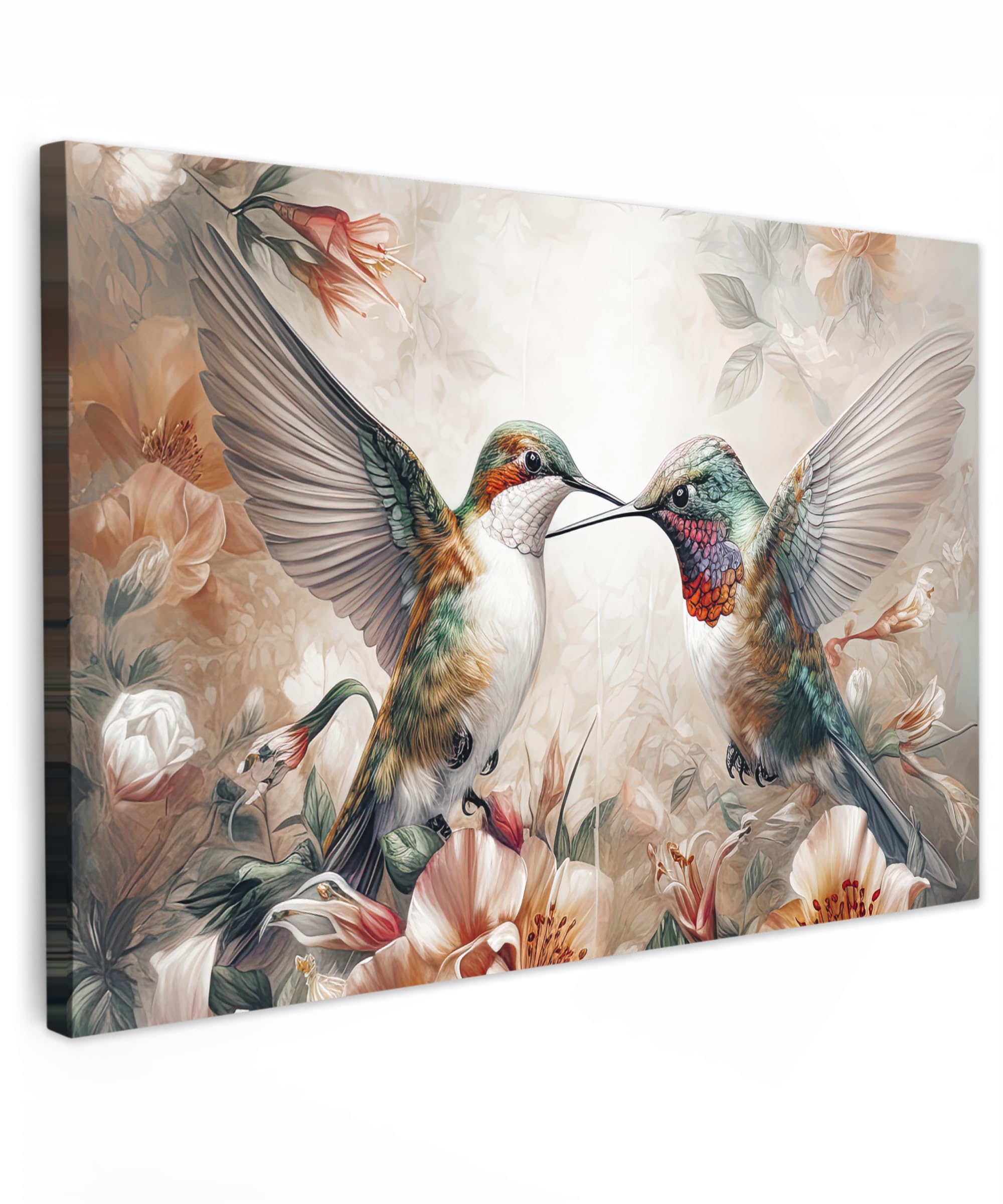 Tableau decoration murale salon colibri nature et fleurs sauvage 90x60