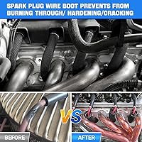 Vista 4 de Cable de bujía de protección contra el calor de la manga de 2500 ° de la bujía protector de arranque Botas Wrap para SBC BBC 350 454 8 piezas tapas