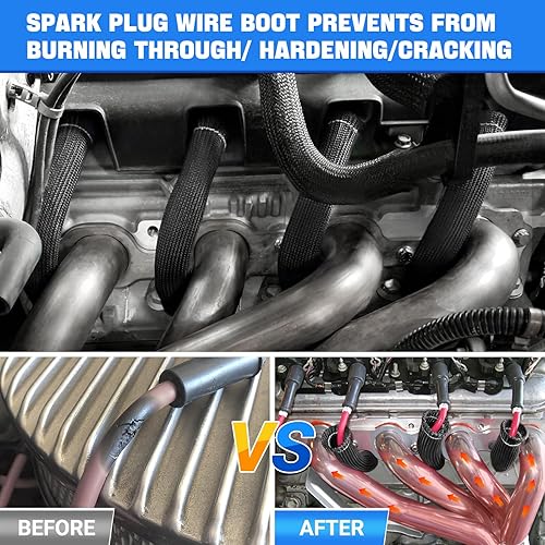 Miniatura 4 de Cable de bujía de protección contra el calor de la manga de 2500  de la bujía protector de arranque Botas Wrap para SBC BBC 350 454 8 piezas tapas