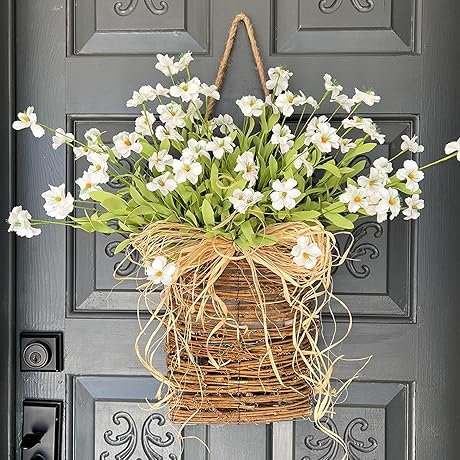 Pink Berry Wildflower Door Hanger Basket Wreath
