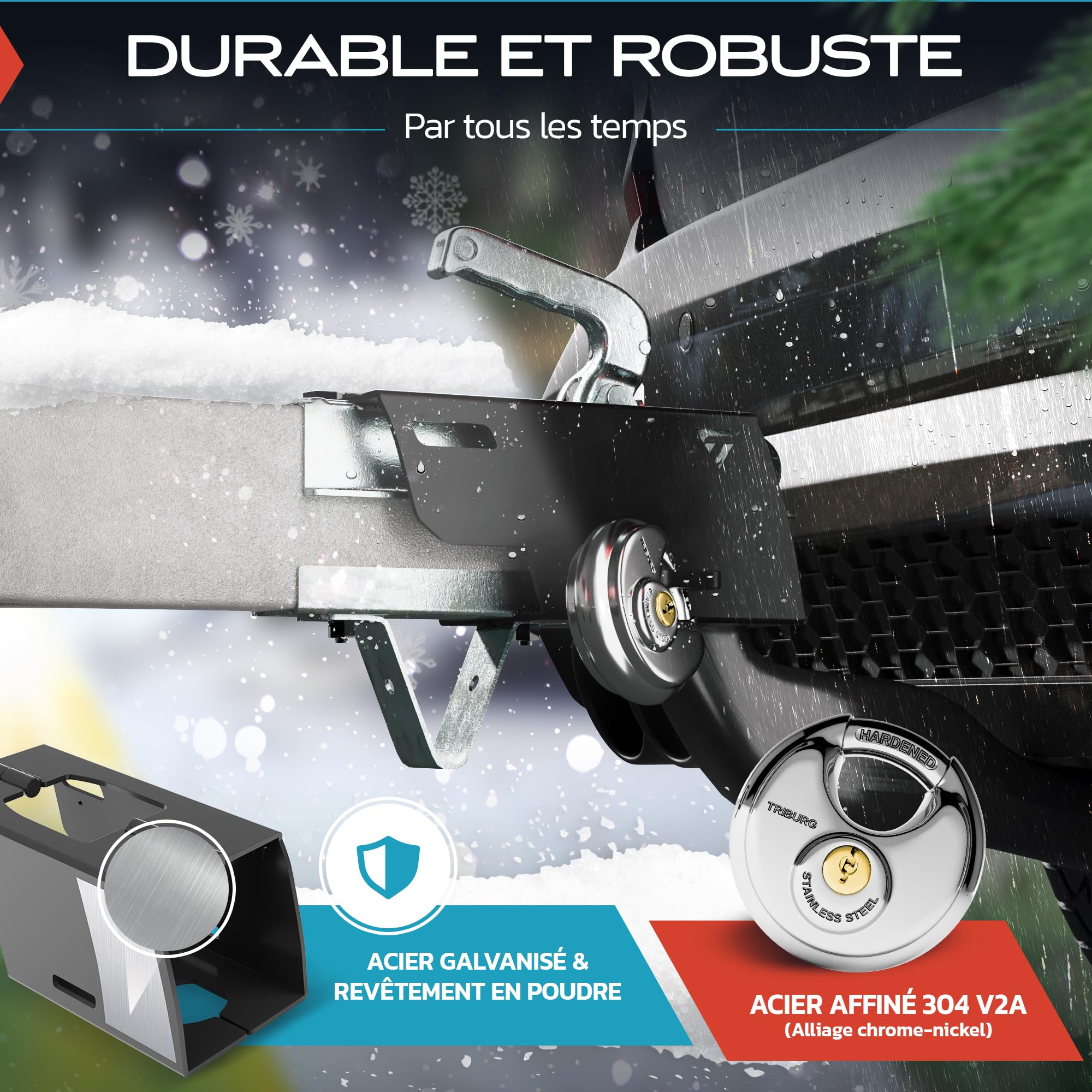 TRIBURG Antivol de remorque avec Serrure Ronde + Capuchon de Protection AHK Gratuit – Sécurité Robuste pour remorque attelée et découpée – Serrure de Timon [galvanisé, revêtu par pulvérisation]