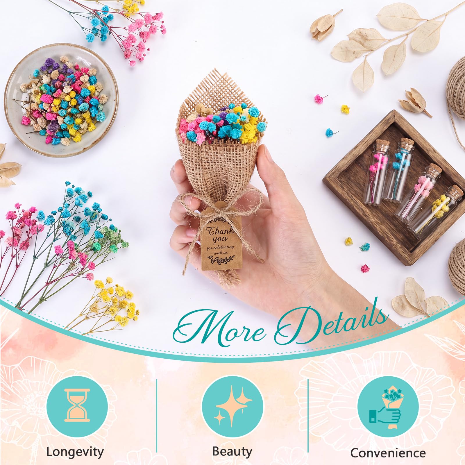 Kingdder Lot de 24 mini bouquets de fleurs séchées magnétiques pour invités - Style rustique - Pour fête prénuptiale - Cadeau de remerciement - Souvenir de mariage - Couleurs mélangées