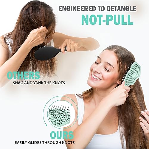 Vista 4 de Fiora Naturals Cepillo desenredante para el cabello para mujer, cepillo desenredante con cerdas suaves flexibles, se desliza suavemente a través