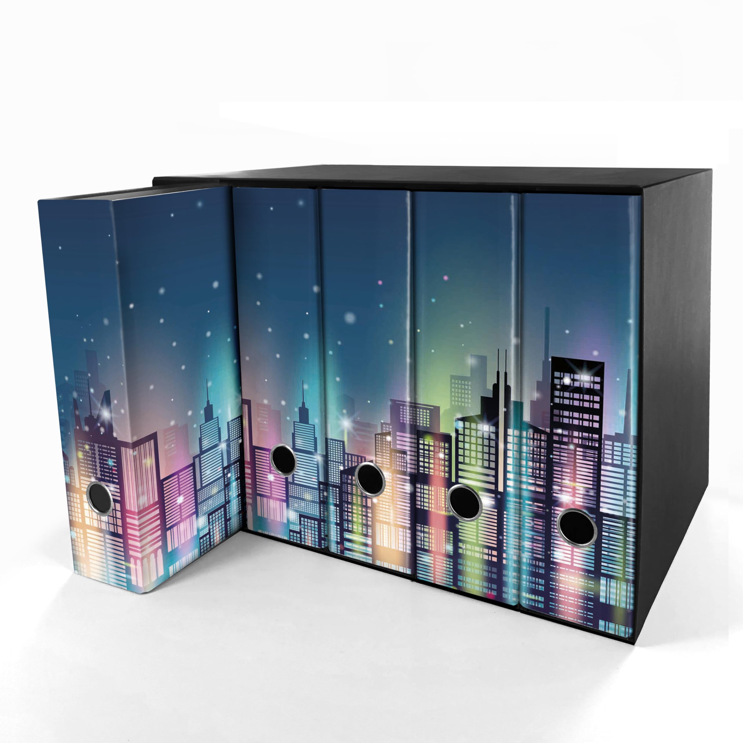 Set da 5 raccoglitori ad anelli - CITTA DI NOTTE (H31 cm con 2 anelli)
