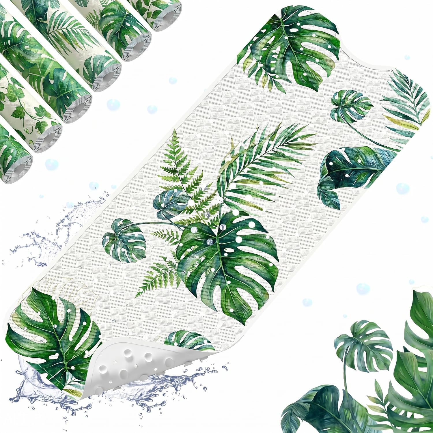XIYUNTE® Bath Mat for Tub Non Slip BPA Free - 40x16 Extra Long Bathtub Mat Non-Slip Bath Mat with 200 Suction Cups & Drain Holes, Machine Washable Baby Bath Mats, ClimeCo Certified, Boho Leaf