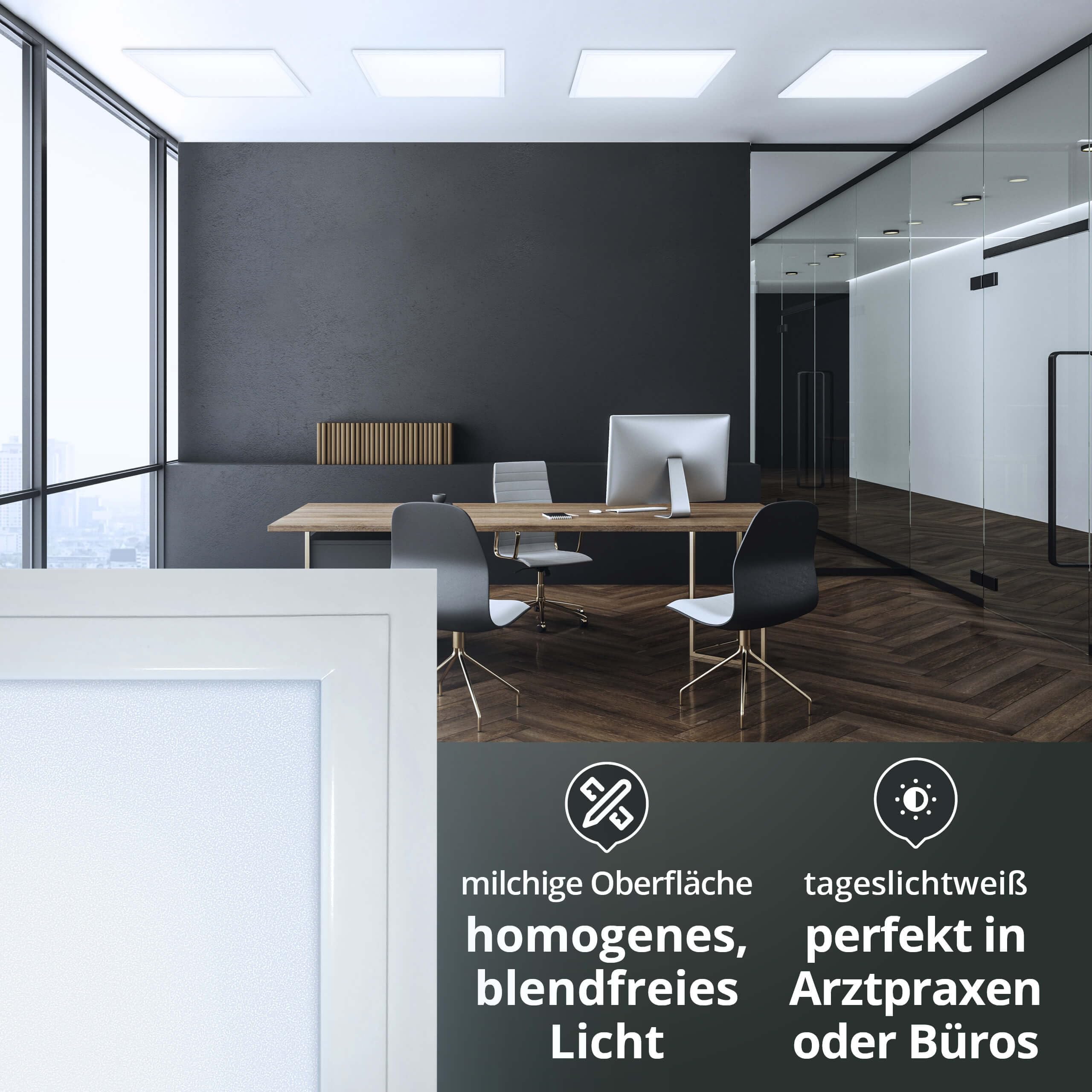 2x LED Panel 62x62cm tageslichtweiß 5000K, 18W/25W, 3600lm/5000lm, flimmerfrei, blendarm, UGR≤22, extrem effiziente 200lm/W, Einlegeleuchte für Rasterdecken 62,5cm, mit Netzteil, L620xB620xH35mm