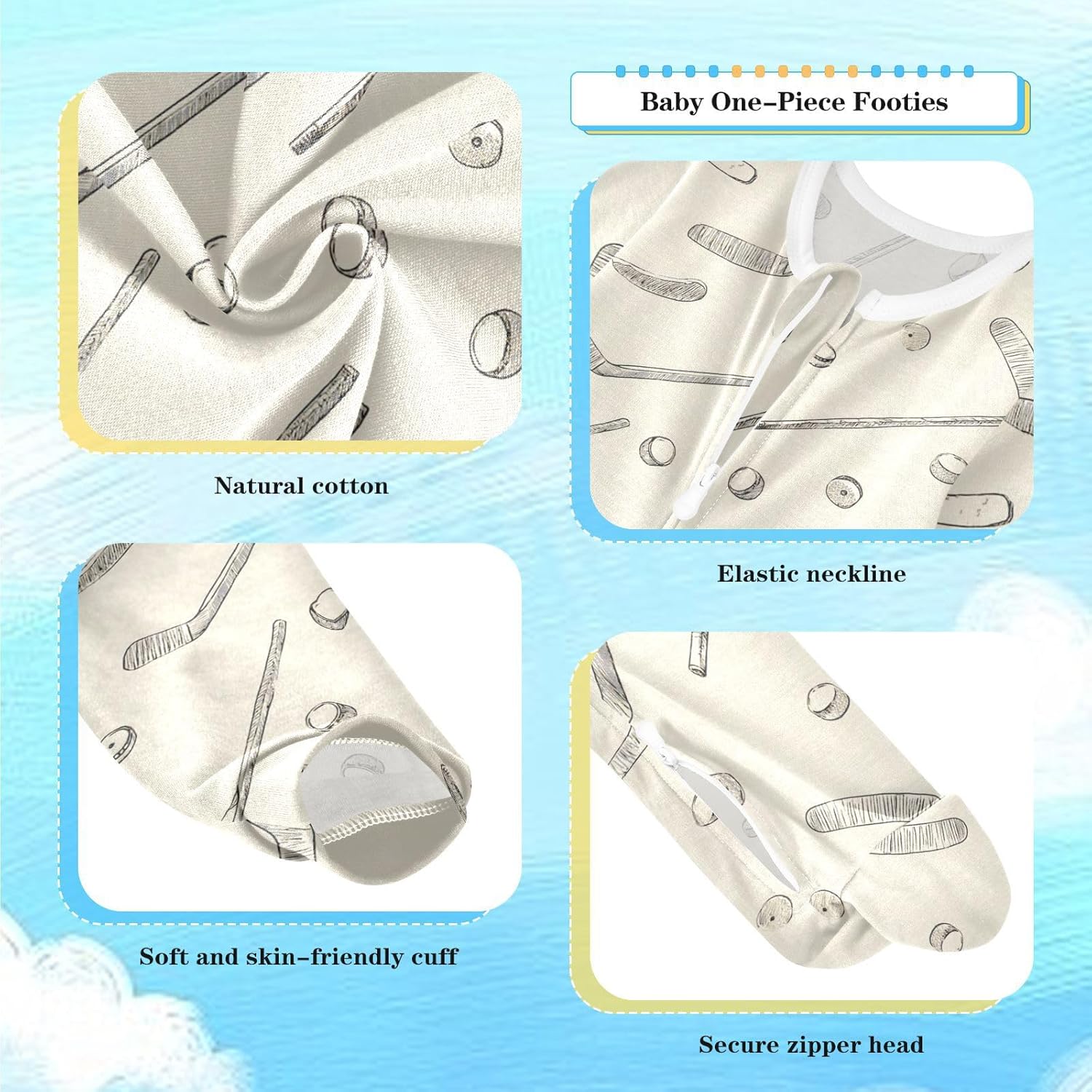 Dussdil Field Ice Hockey Player Sticks Baby One-Piece Footies Newborn Rompers Pajamas Cotton Footed Pjs for Sleep Play Boys Girls 6M - Image 3