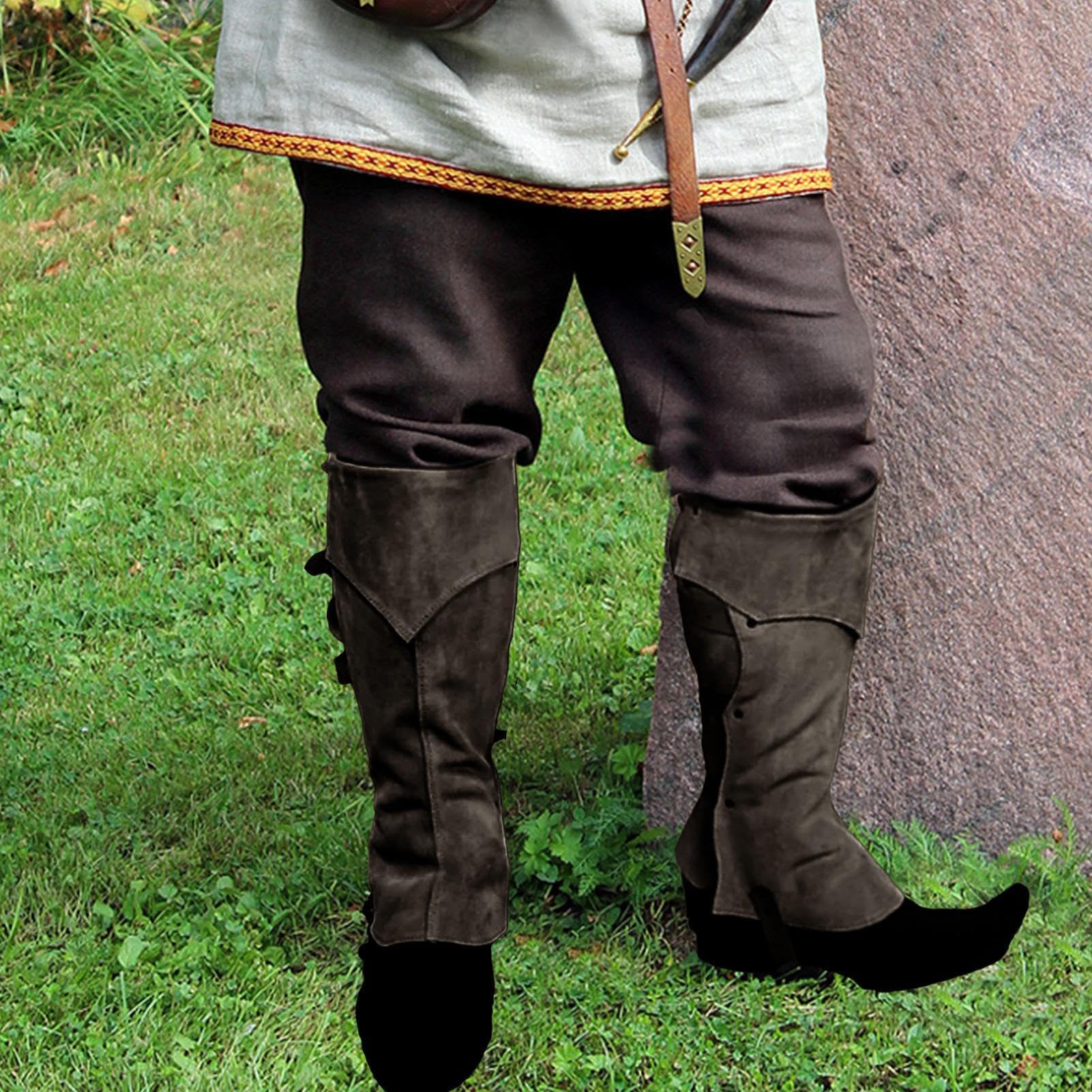 Steampunk-Stiefel aus Leder – Piratenstiefel, Überziehschuhe, Kostüm | Mittelalterliche Renaissance über dem Schuh, schwarzes Zubehör, bequeme Piraten-Stiefel-Tops, Schuhabdeckung für Damen und Herren
