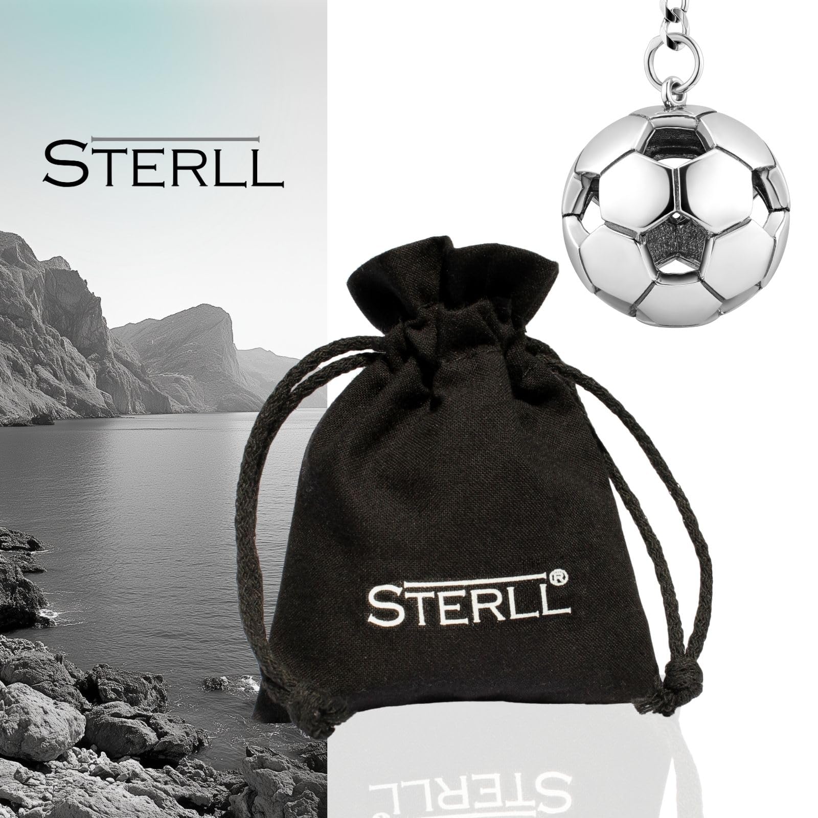 Portachiavi Maschile Design Calcio Realizzato In Argento Nichel-Free Lucidato
