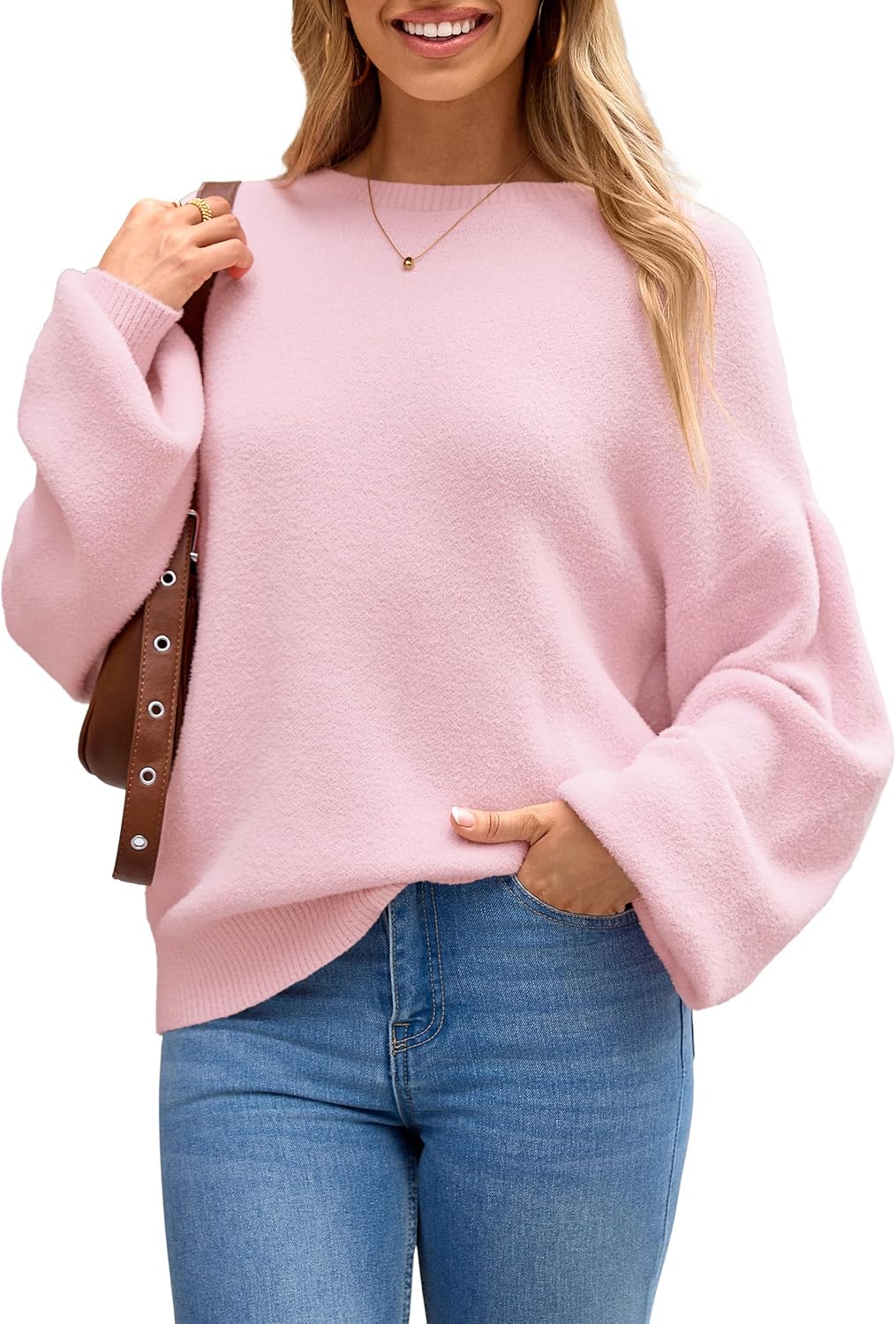 Arach&Cloz Women Wool Bend Soft Warm Fuzzy Loose Fit Fall Sweater 2025