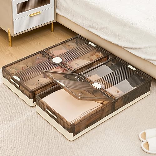 Paquete de 2 contenedores apilables de plástico debajo de la cama con ruedas, contenedores de ropa debajo de la cama de 13.5 galones con tapas, caja