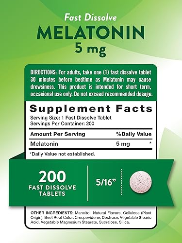 Miniatura 2 de Nature's Truth Tabletas de melatonina de 5 mg de disolución rápida  200 unidades  Sabor natural de bayas  Suplemento vegano, sin OMG y sin gluten