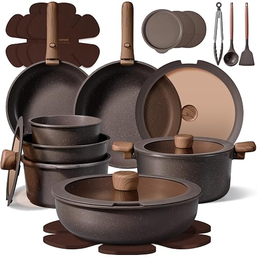 CAROTE 27-Piece Pots and Pans Set Non Stick with Detachable Handle, Nonstick Cookware Sets, Kitchen Cooking Set - Camping Cookware, Dishwasher & Oven Safe, Induction Compatible