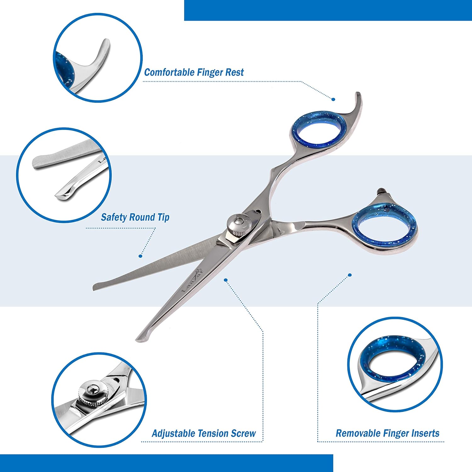 Laazar Pro dog grooming scissors, Straight Pet grooming shears, with Safety Round Tip, Ball Point for easy and safe use. | Premium Sharp Long Lasting Professional Hair Trimming Scissors (5.5 Inches)