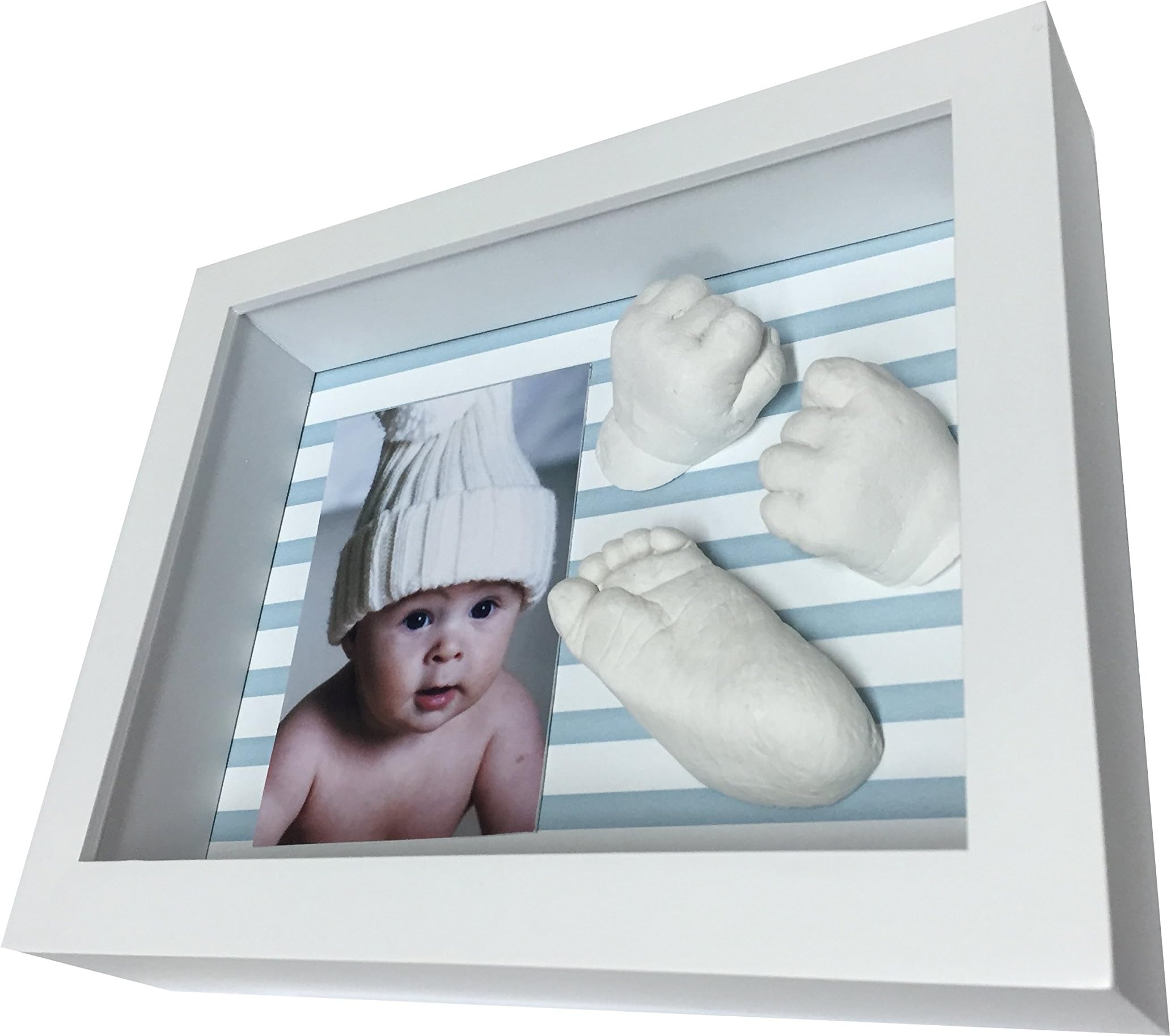 Baby Casting kit 3D Impression and Box Display Frame with Space for 3D Impressions (Blue Stripes, 25 x 20 x 5 cm)