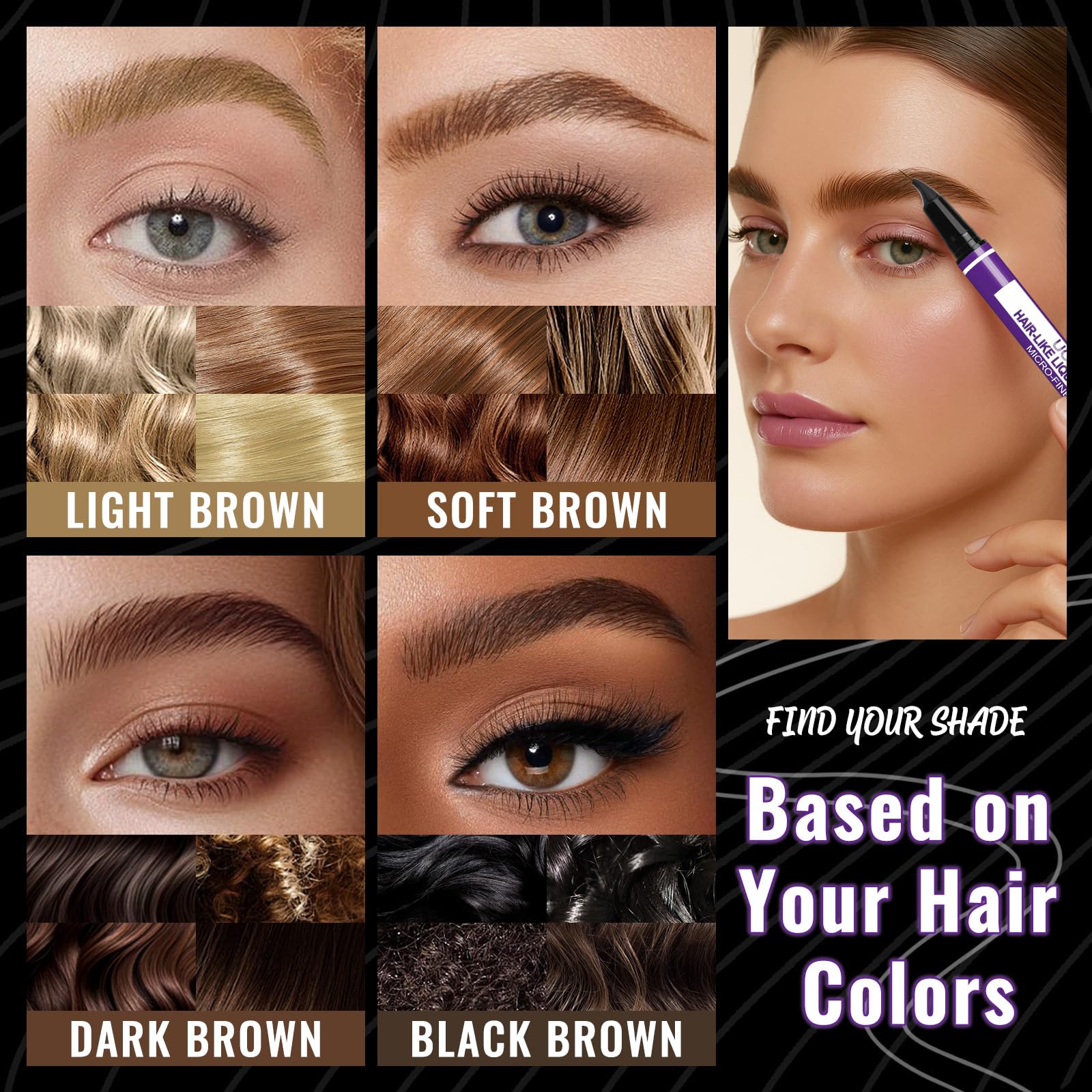 UCANBE Crayon Sourcils 2-en-1 Effet Microblading - Waterproof & Longue Tenue 24H - Stylo Sourcils Double Embout pour Tracé Poil à Poil Naturel - Pointe Fourchette Précise (Brun clair)