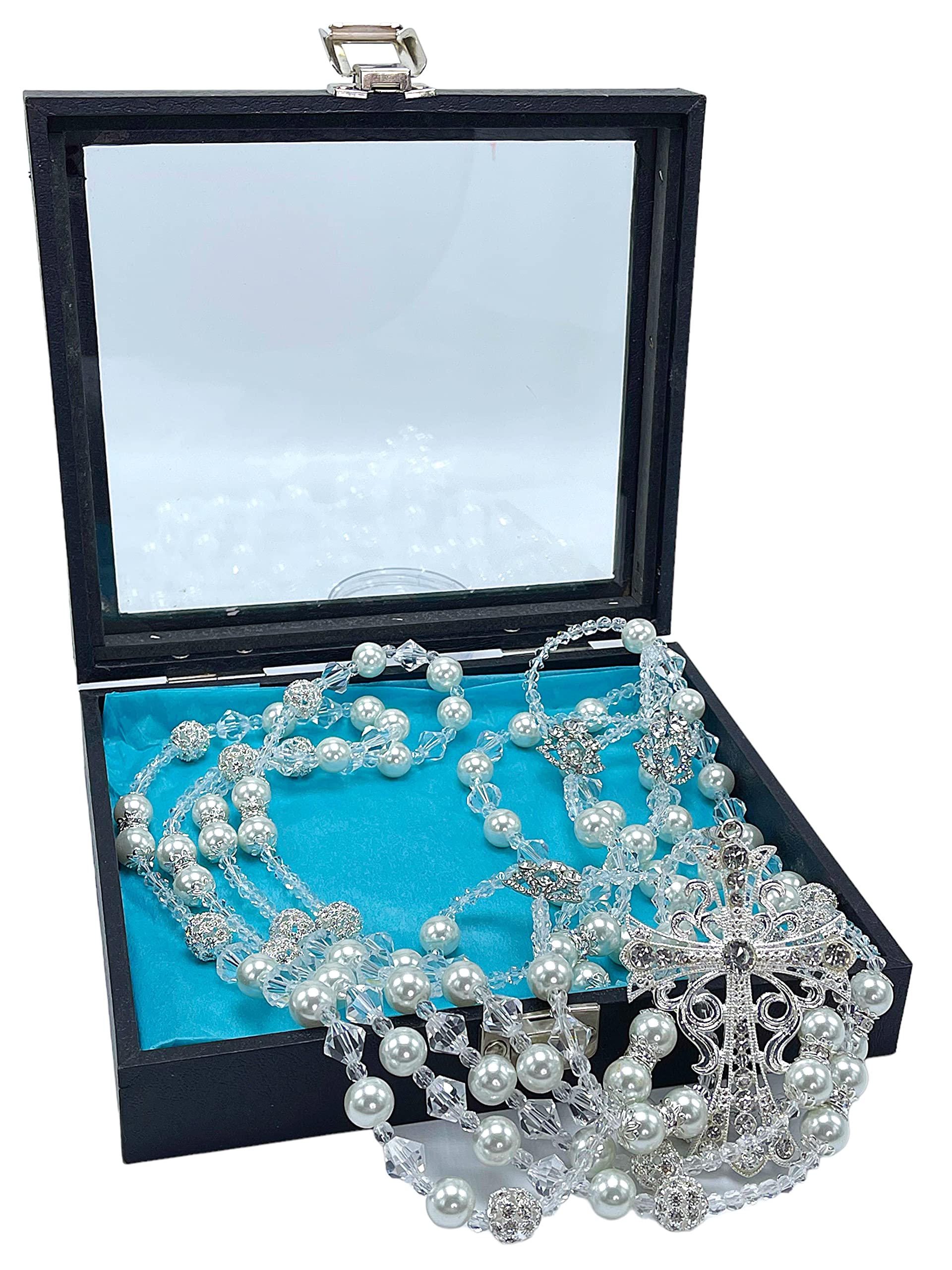 12mm White Crystal Pearls and Rhinestone Wedding Lasso/laso De Boda/Crystal Pearls Wedding Rosary Silver Plated Lazo De Boda Perlas Blancas Finas