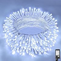 Vista 20 de Guirnalda de luces navideñas con 300 LEDs, 99 pies, para interiores y exteriores, cable transparente, impermeable, 8 modos, conectables, decoración