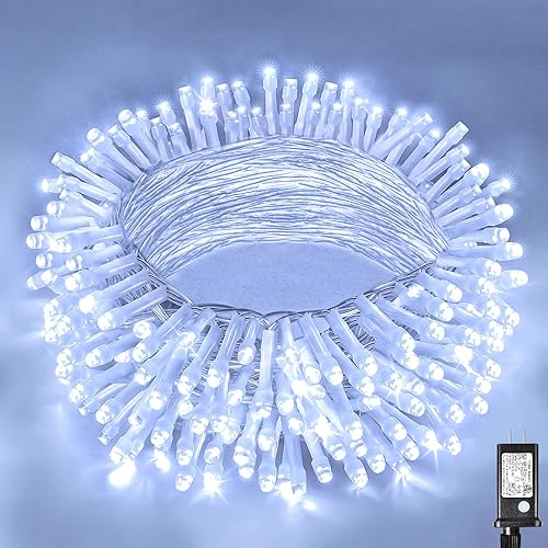 Miniatura 20 de Guirnalda de luces navideñas con 300 LEDs, 99 pies, para interiores y exteriores, cable transparente, impermeable, 8 modos, conectables, decoración