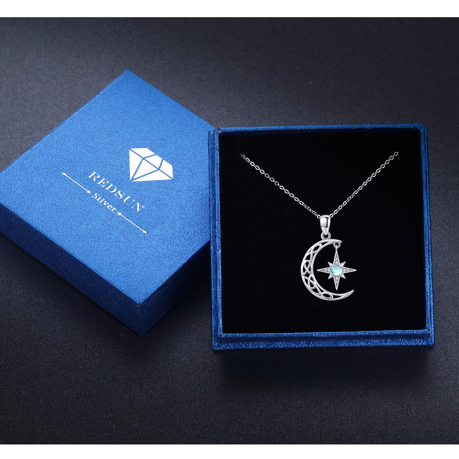 REDSUN Cadena de sol de plata de ley 925 ópalo/piedra lunar, collar de sol, colgante de oro, joyas chapadas en oro para mujeres, niñas, regalos