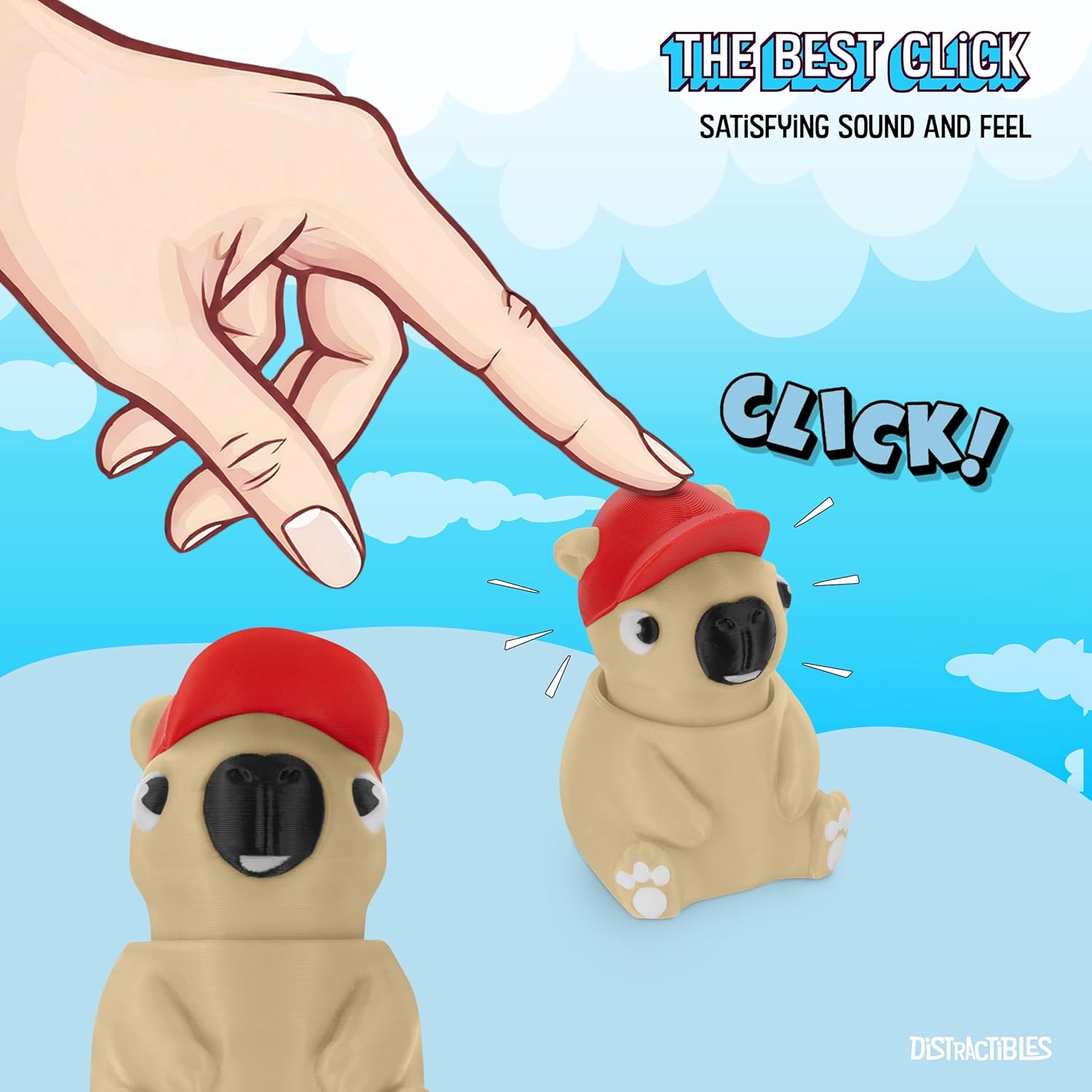 Distractibles Capy - The Capaybara 3D Printed Animal Sensory Fidget Clicker with Satisfying Click for Stress Relief and Anxiety Reducer
