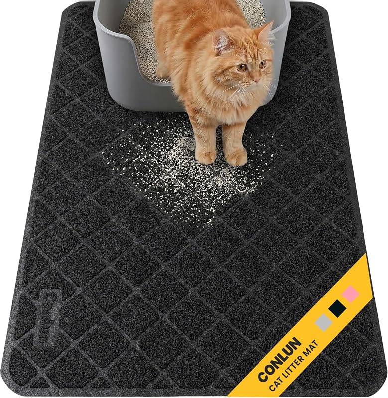 Tapete para Caixa de Areia de Gatos Conlun em PVC com Grade Coletora Antiderrapante Preto 88,9 x 58,42 cm