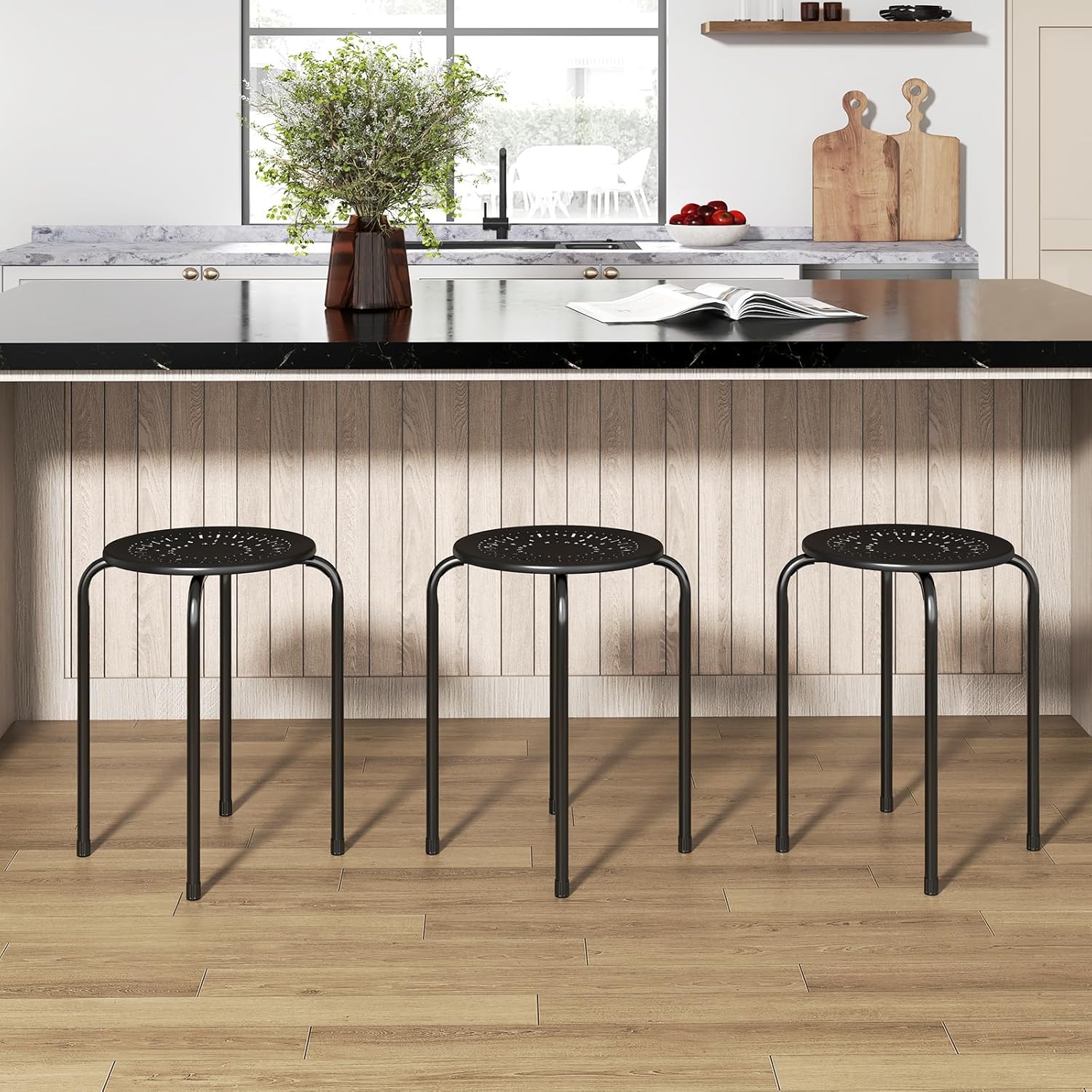 Giantex 6 Pack Stackable Stool, No Assembly 17.5" Stacking School Chair w/Metal Frame & Plastic Seat, Backless Round Nesting Stools, Flexible Seating for Children's Table, Classroom, School (Black)