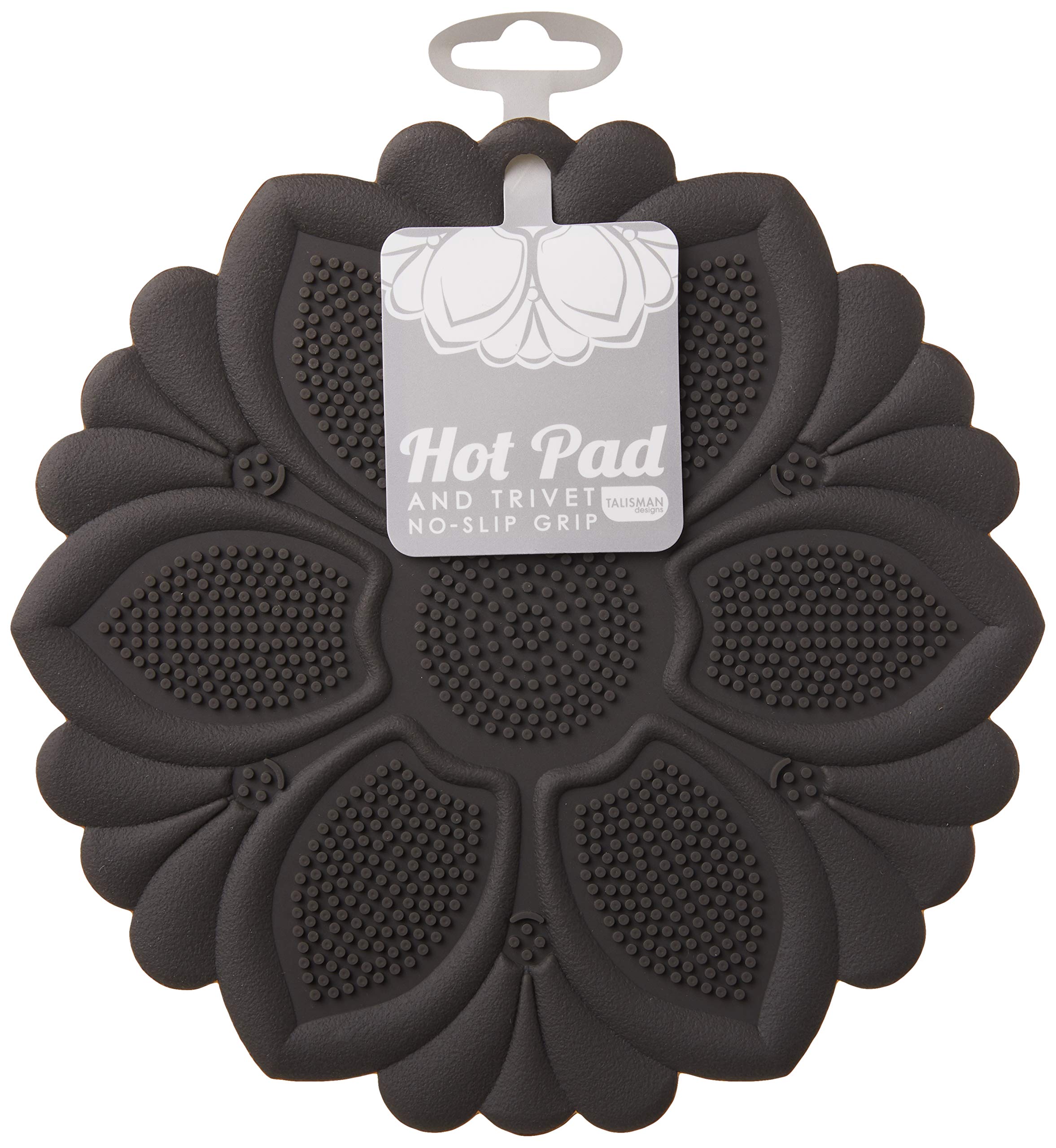 Talisman DesignsTalisman Designs No-Slip Grip Silicone Hot Pad & Trivet, Surface Protection from Hot Dishes, Up to 500-Degree Heat Resistance, Multipurpose Kitchen Supplies, Black (Set of 1)