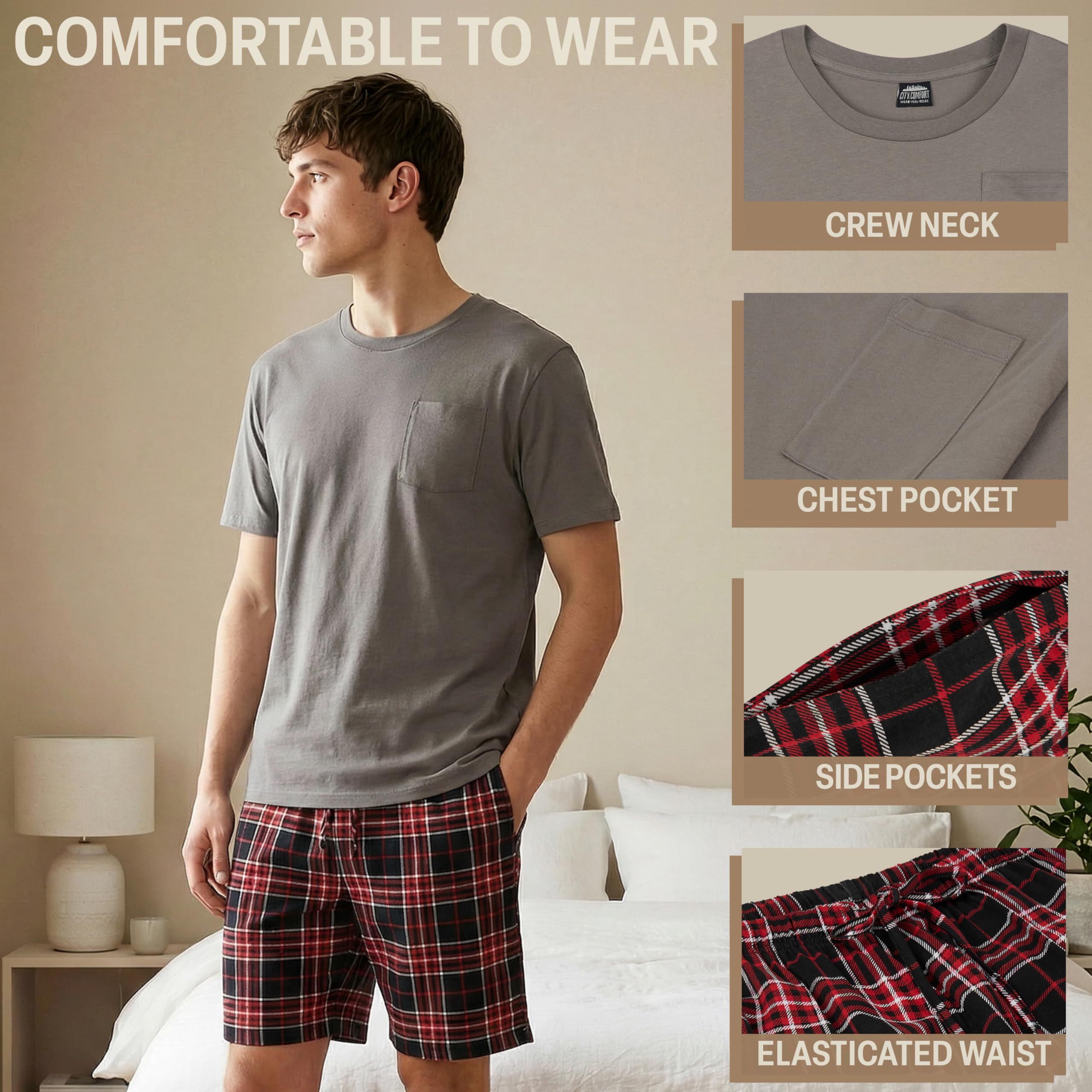 Get Trend Pigiama Uomo Corto Cotone Leggero, M-5XL, Completo Estivo 2 Pezzi con Maglietta Manica Corta e Pantaloncini, Regali per Lui
