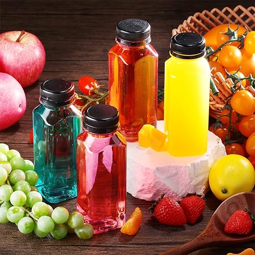 Miniatura 5 de 200 botellas de plástico para jugo con tapas, botellas de agua cuadradas vacías transparentes, recipientes para bebidas a granel, reutilizables