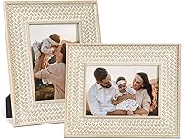Takfot Boho Rattan Picture Frames 5x7 2 Pack - Bohemian Farmhouse Wood Frames for Wall or Tabletop, Ideal Gift for Mom Grandma