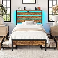 Vista 31 de Rolanstar Base de cama individual con 4 cajones, luces LED y estación de carga, plataforma de metal con cabecera de almacenamiento, sin ruido, fácil