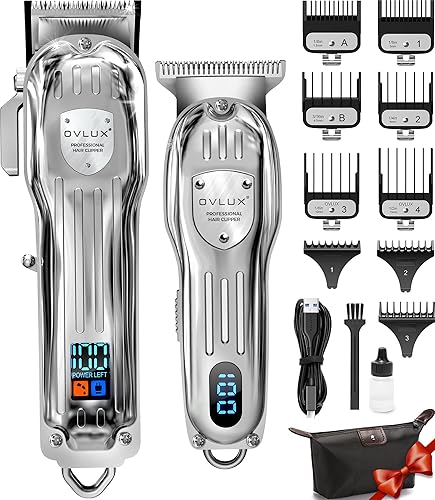 Cortadora de pelo profesional para hombres, juego de recortadora de barba y cabello inalámbrica con pantalla LCD, kit de corte de pelo de grado de