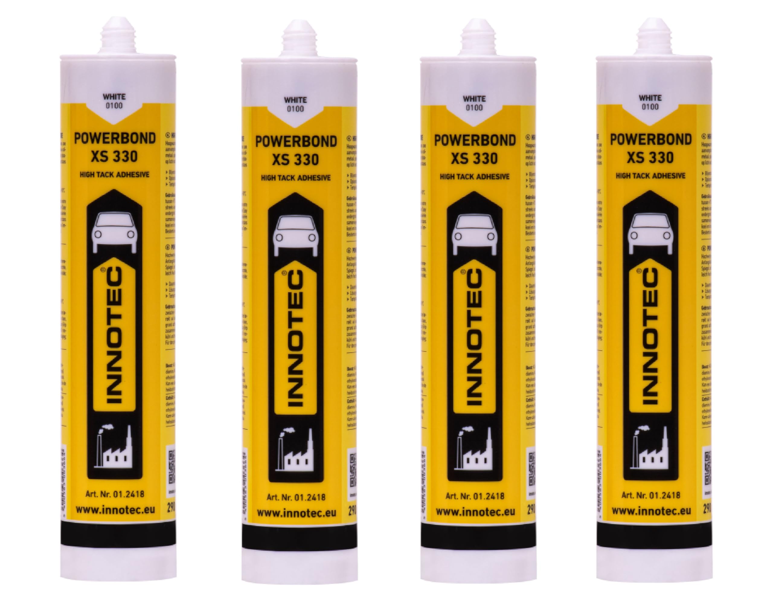 4 Stück Innotec Powerbond Weiß - Premium Montagekleber - Kleben statt Bohren Wasserresistent - Kraftkleber für innen & außen - hohe Anfangshaftung universell einsetzbarer Baukleber - Kleber XS 330