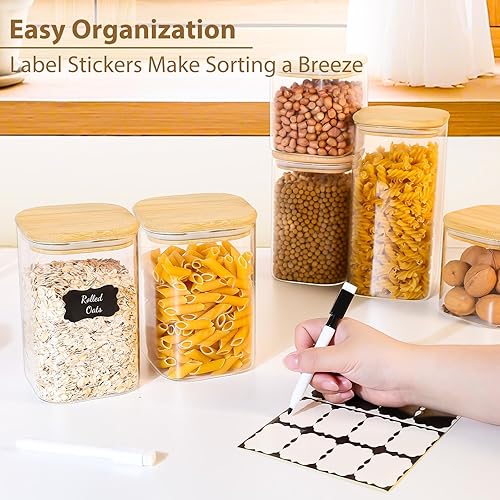 Miniatura 3 de Recipientes de vidrio cuadrados de 37 onzas con tapas de bambú, paquete de 4 tarros de vidrio herméticos transparentes para organizar y almacenar