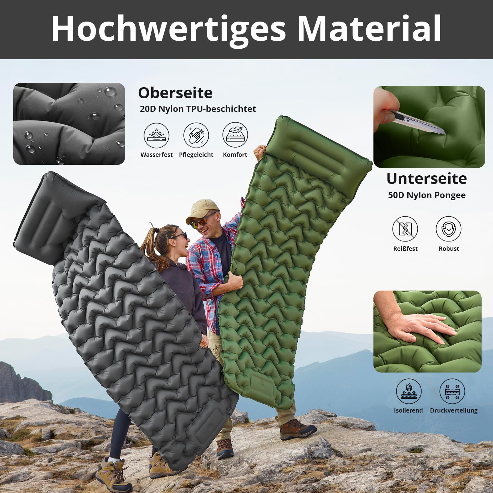 KingCamp Trekking Isomatte Wildwood Camping Luftbett Thermo Matte Leicht 0,9 kg Olive Green
