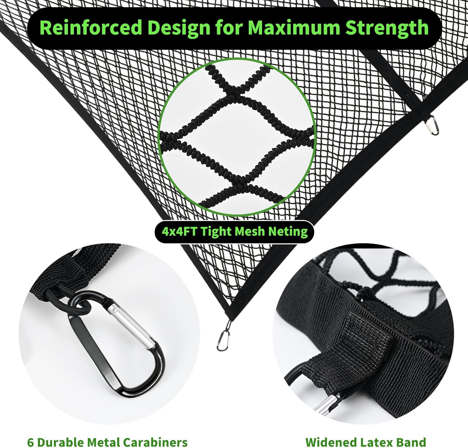 Cargo Net for Pickup Truck Bed, Double Layer Truck Bed Net, Suitable for Daily Light Loads of Trucks, 4'x4' Stretches to 7'x7', with 6 Metal Carabiners