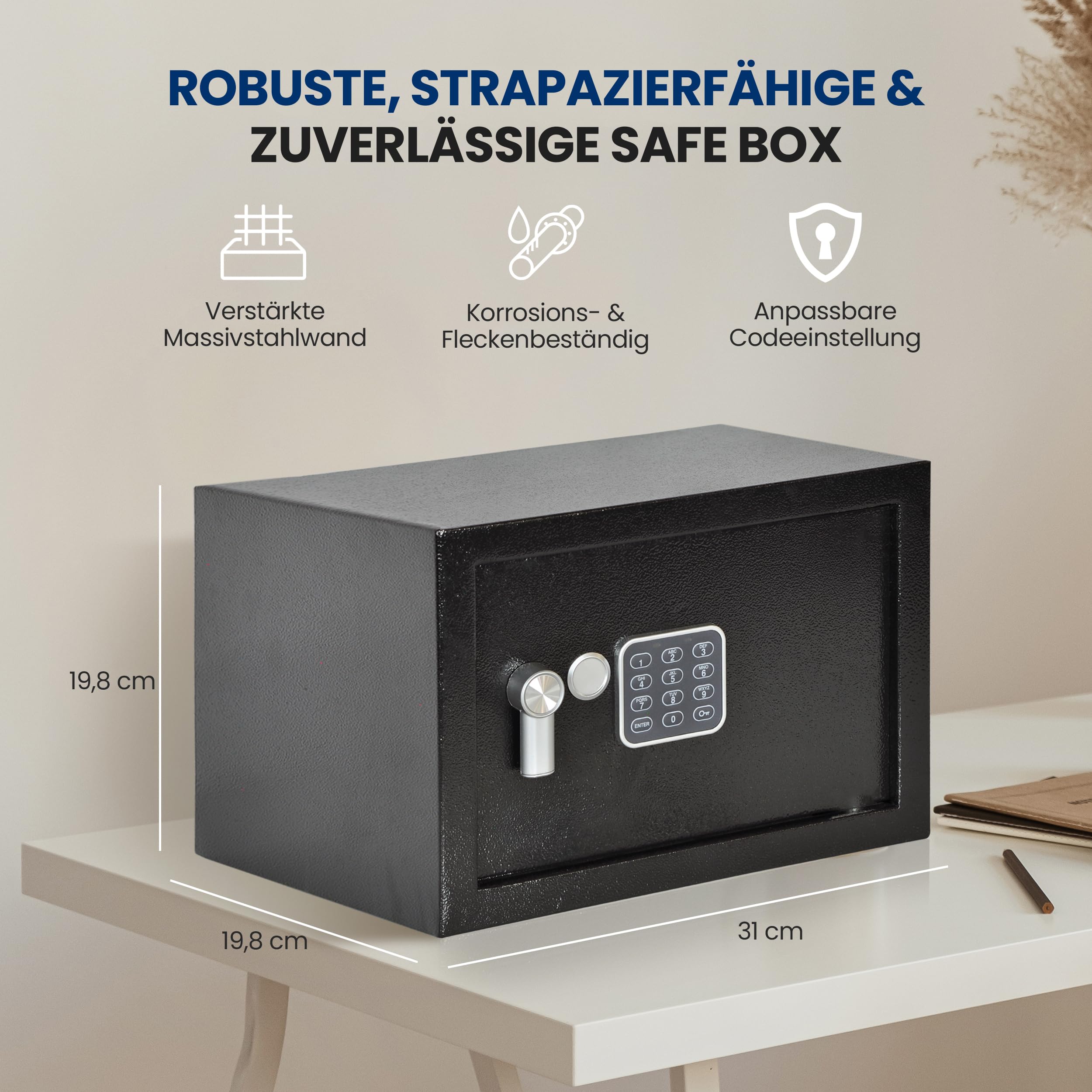 SereneLife Tresor, 4.7L Safe für Zuhause Feuerfest, Digitaler Boden/Wandtresor, Safebox mit Zahlenschloss für Bargeld, Schmuck & Wertsachen, Schranktresor mit Doppelbolzenverriegelung