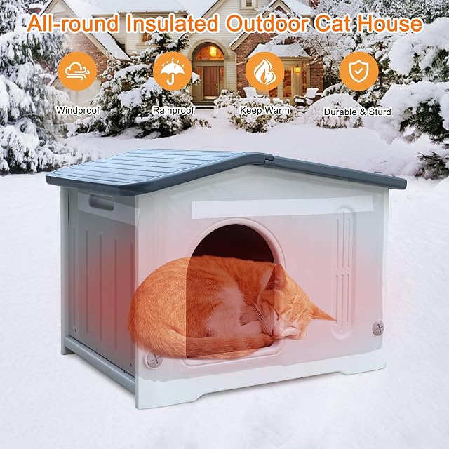 Foto 2 de 7 de Nido para gatos con forro aislado para gatos de interior en plástico salvaje Casa exterior para mascotas…