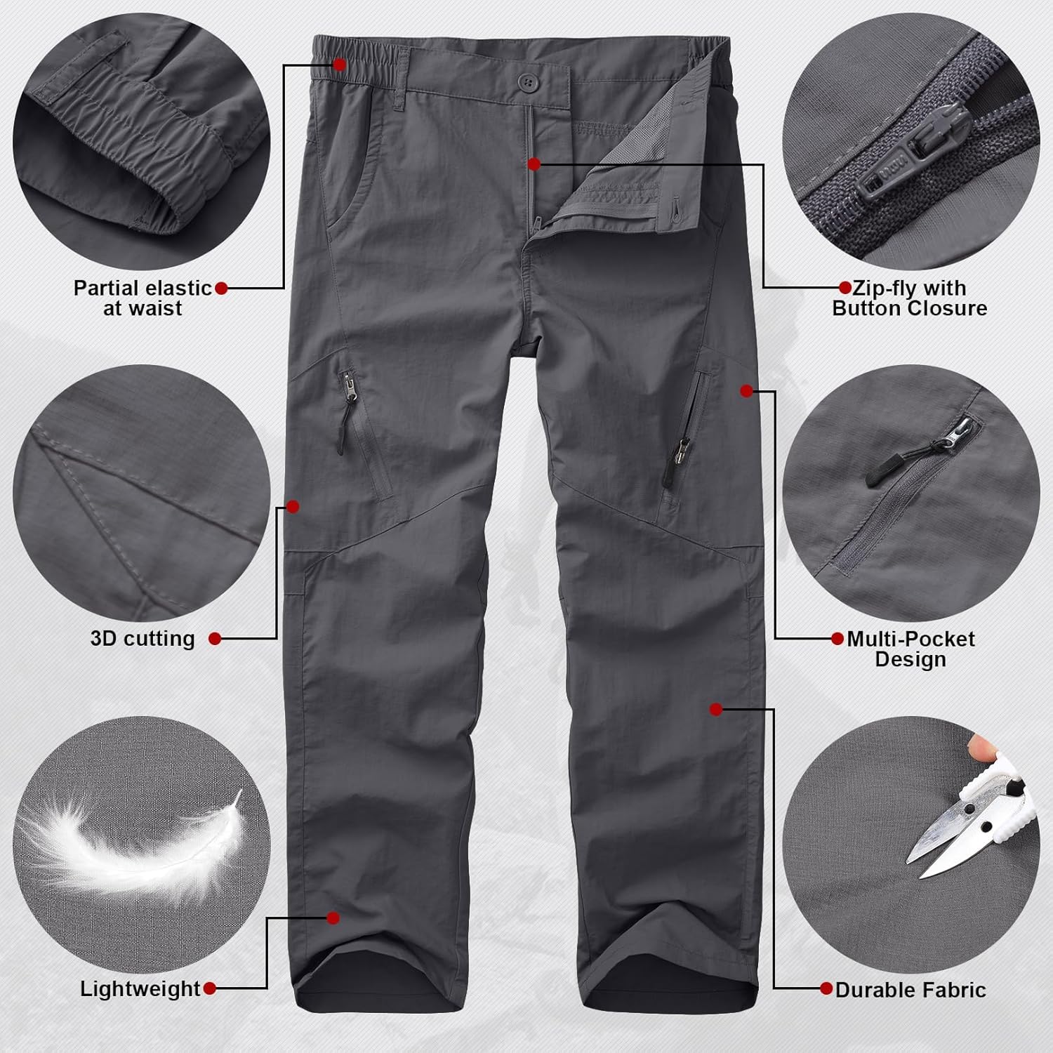 Kids' Cargo Pants, Youth Boys' Hiking Casual Outdoor Quick Dry Boy Scout Pants - Image 3
