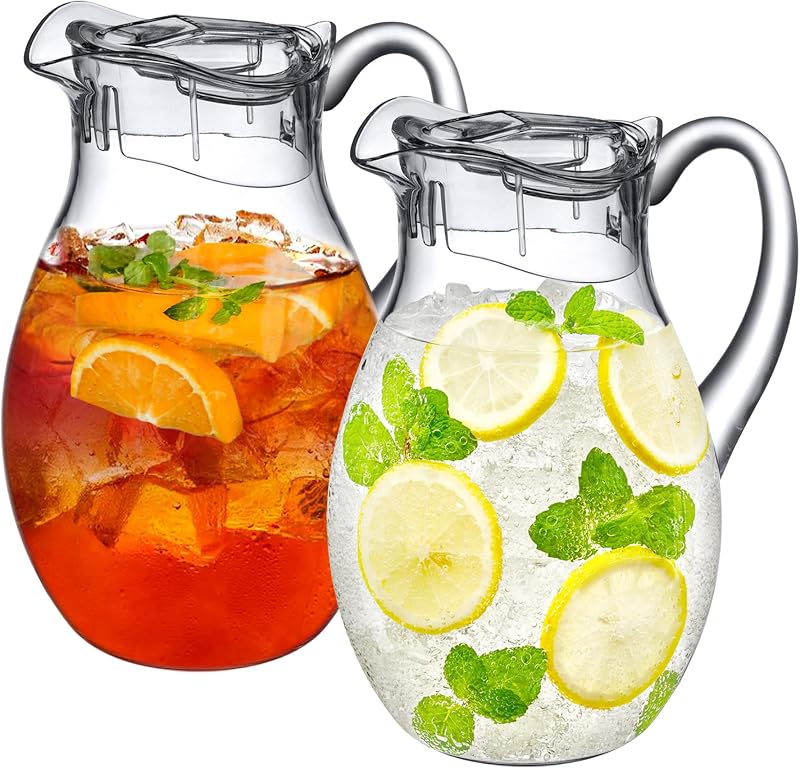 Bubbly - 2-Pack Acrylic Pitcher (72 oz), Clear Plastic Water Pitcher with Lid, Fridge Jug, BPA-Free, Shatter-Proof, Great for Iced Tea, Sangria, Lemonade, Juice, Milk, and More
