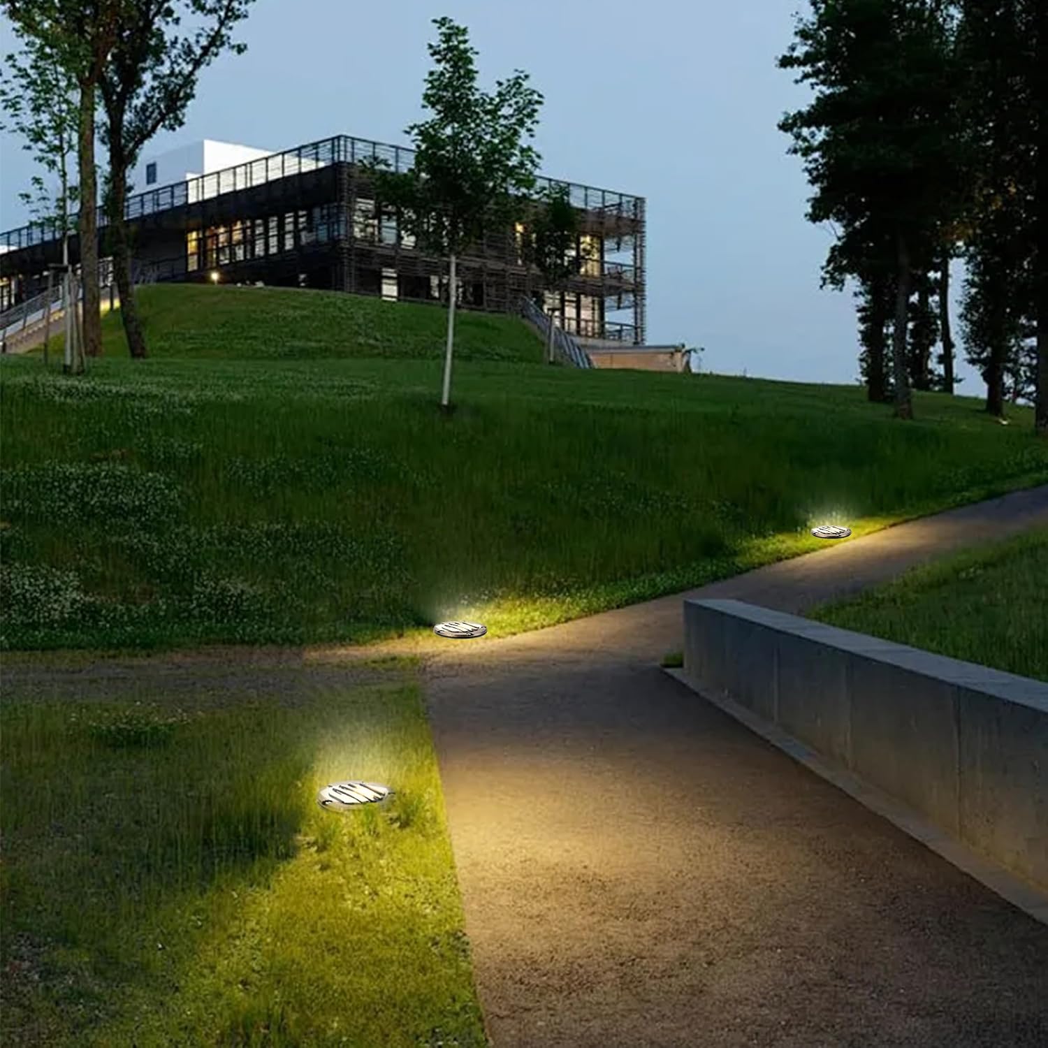 LumStory 4-Pack Brass Well Lights LED In Ground Lights Low Voltage Landscape Lighting 12V Outdoor Up Light for Pathway, Driveway, Deck and Garden, with 5W MR16 Bulb 3000K Warm White (Grated Top)