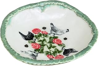 Chickens and Roses Ceramic Bowl, Handmade Pottery Ring Dish, Unique Serving Dish for Dips, Cereal, Salad, Nuts, Gift for Her, Women, Men