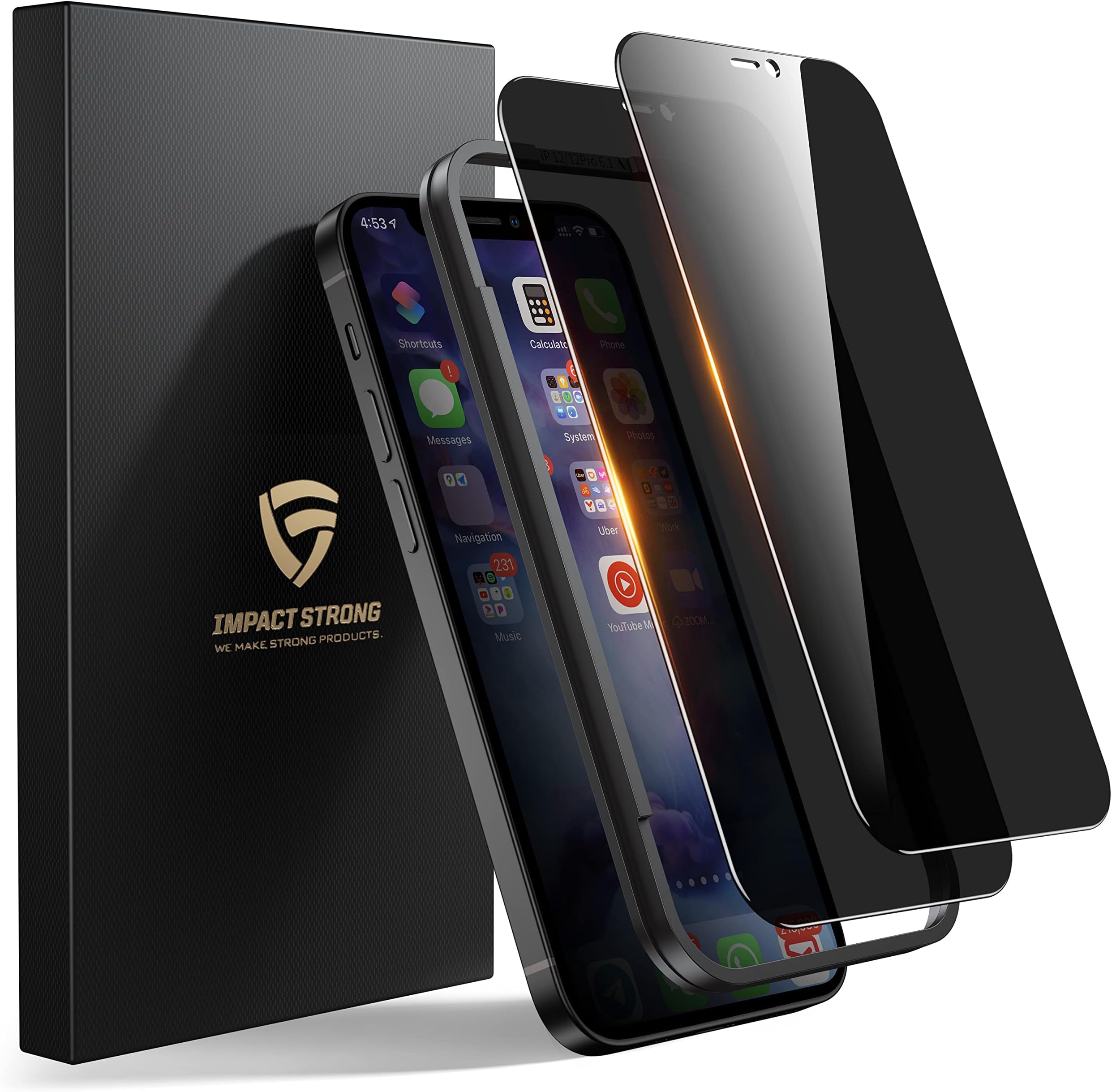 ImpactStrongPrivacy Glass Screen Protector for iPhone 12 / iPhone 12 Pro [6.1 Inch] Anti-Scratch Tempered Glass Screen Protectors with [Easy Install Kit] [9H Hardness], Case Friendly - 2 Pack
