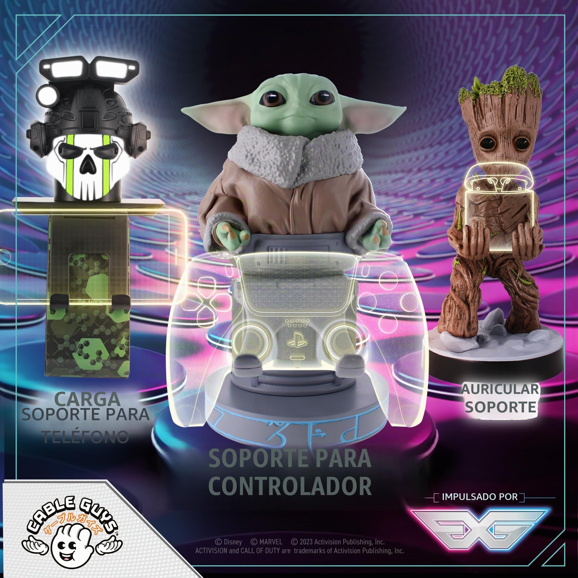 Cableguys Star Wars Grogu 'Seeing Stone Pose' Soporte Mando y Movil - Figuras Soporte para movil y Mando, Compatible con Xbox, PlayStation y la mayoría de mandos estándar, Accesorios Escritorio