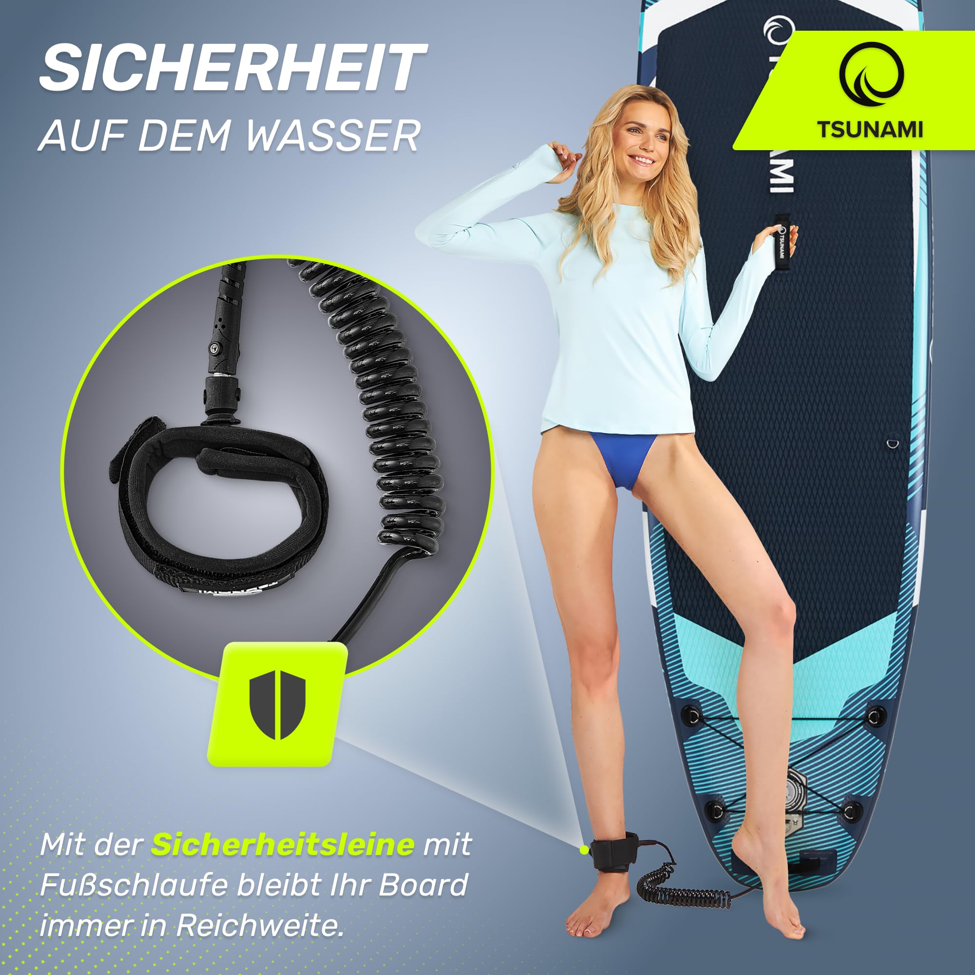 TSUNAMI Stand Up Paddling Board PRO, SUP-Board mit Komplettes Zubehör, Pumpe und Sicherheitsleine, Tragkraft bis 160kg, Länge 350cm, Doppeltes Material und zusätzliche interne Verstärkungen